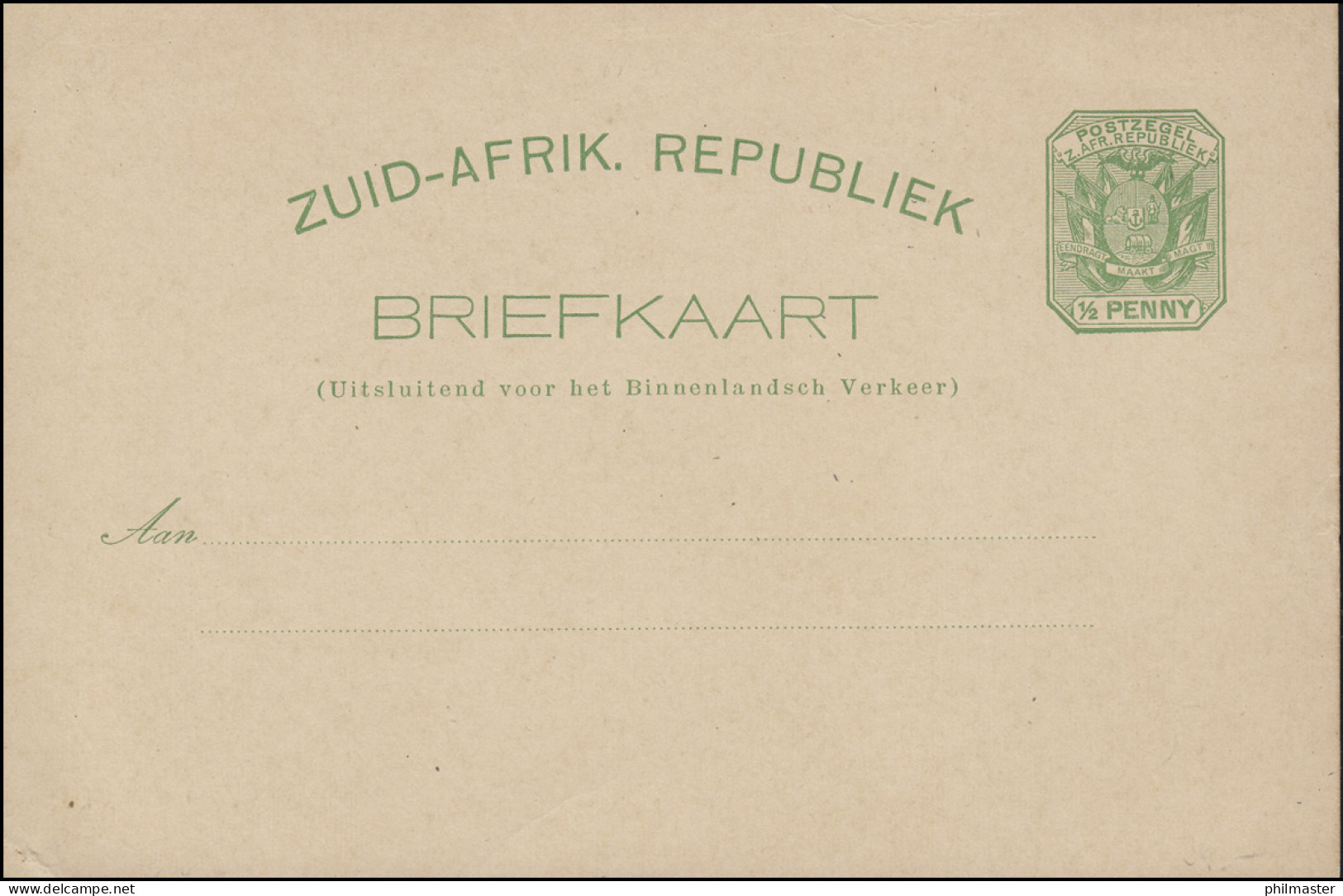 Südafrika ZUID-AFRIK. REPUBLIEK BRIEFKAART 1/2 Penny Wappen Grün, Ungebraucht ** - Otros & Sin Clasificación