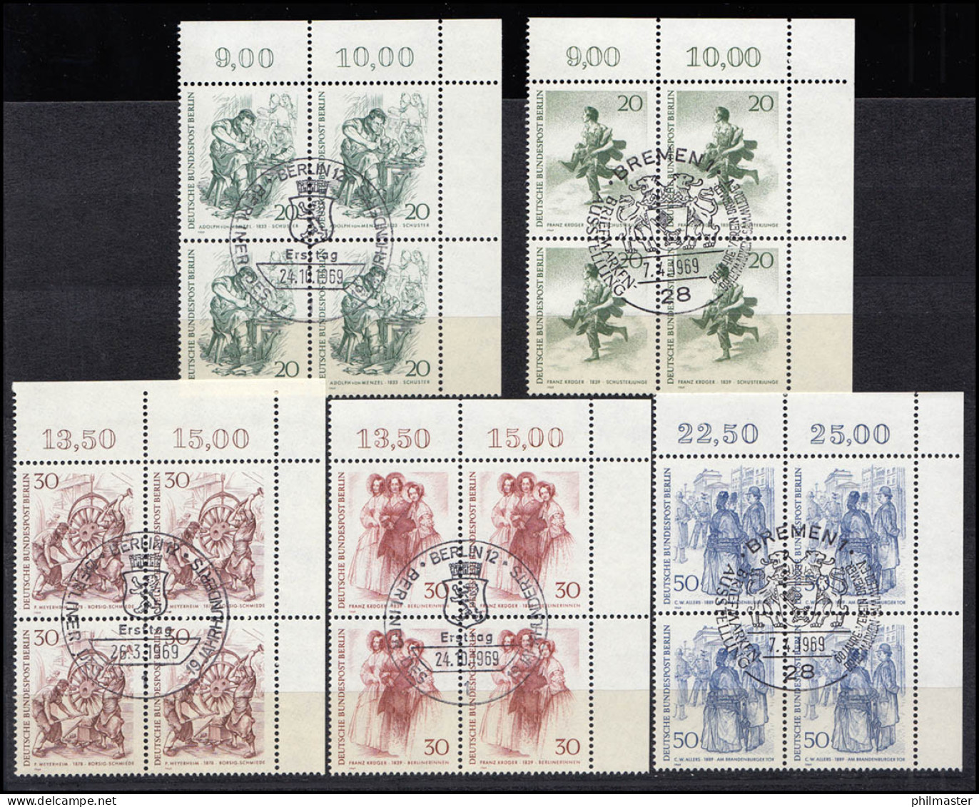 330-227 Berliner Des 19. Jahrhunderts: Satz Eckrand-Vbl. Oben Rechts ESSt Berlin - Used Stamps