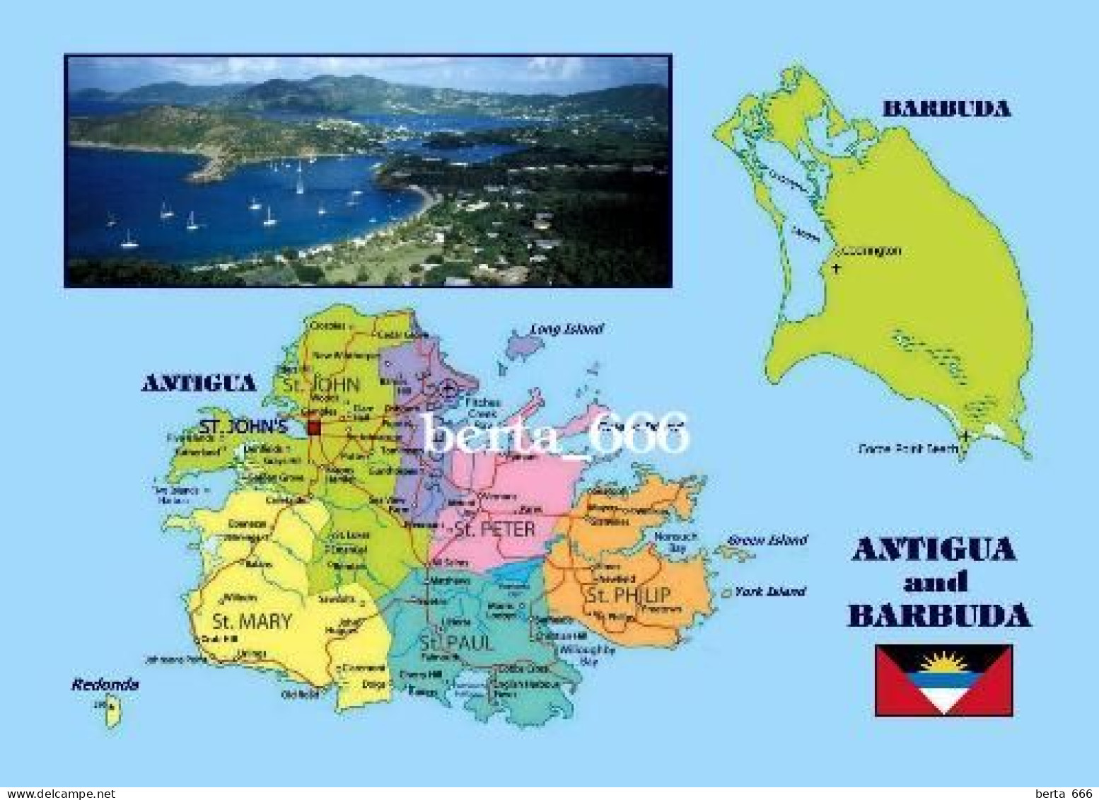 Antigua And Barbuda Country Map New Postcard * Carte Geographique * Landkarte - Antigua En Barbuda