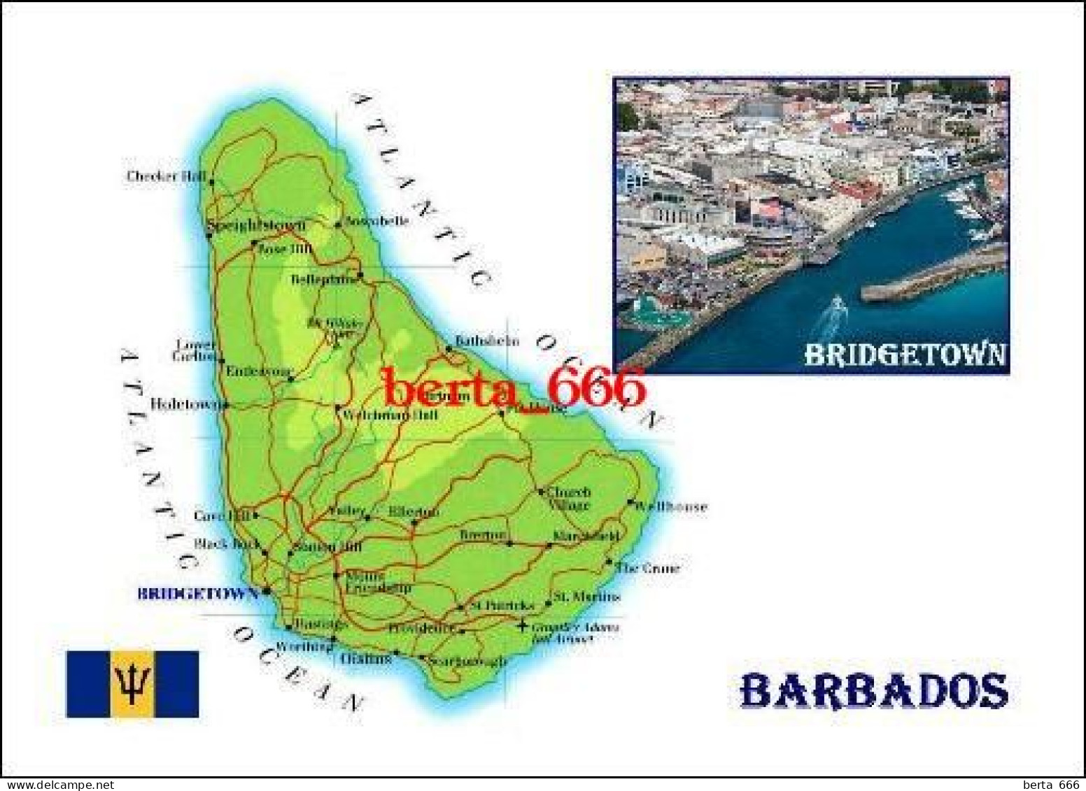 Barbados Country Map New Postcard * Carte Geographique * Landkarte - Barbados