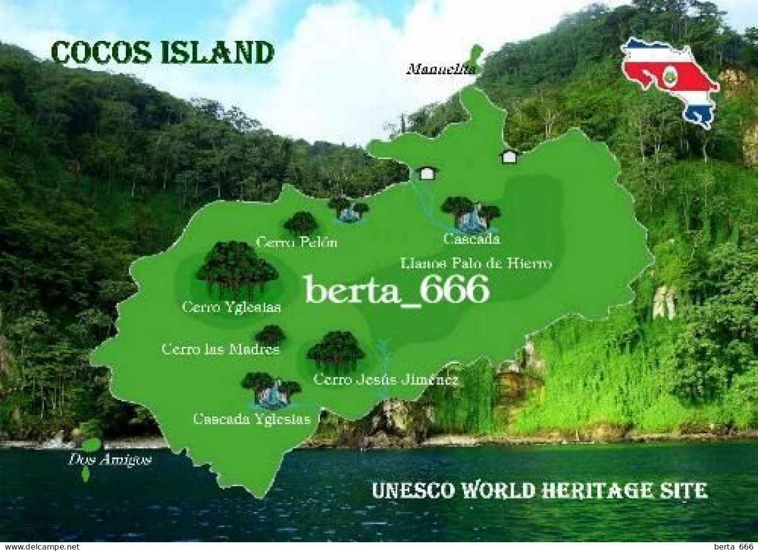 Costa Rica Cocos Island Map UNESCO New Postcard * Carte Geographique * Landkarte - Costa Rica