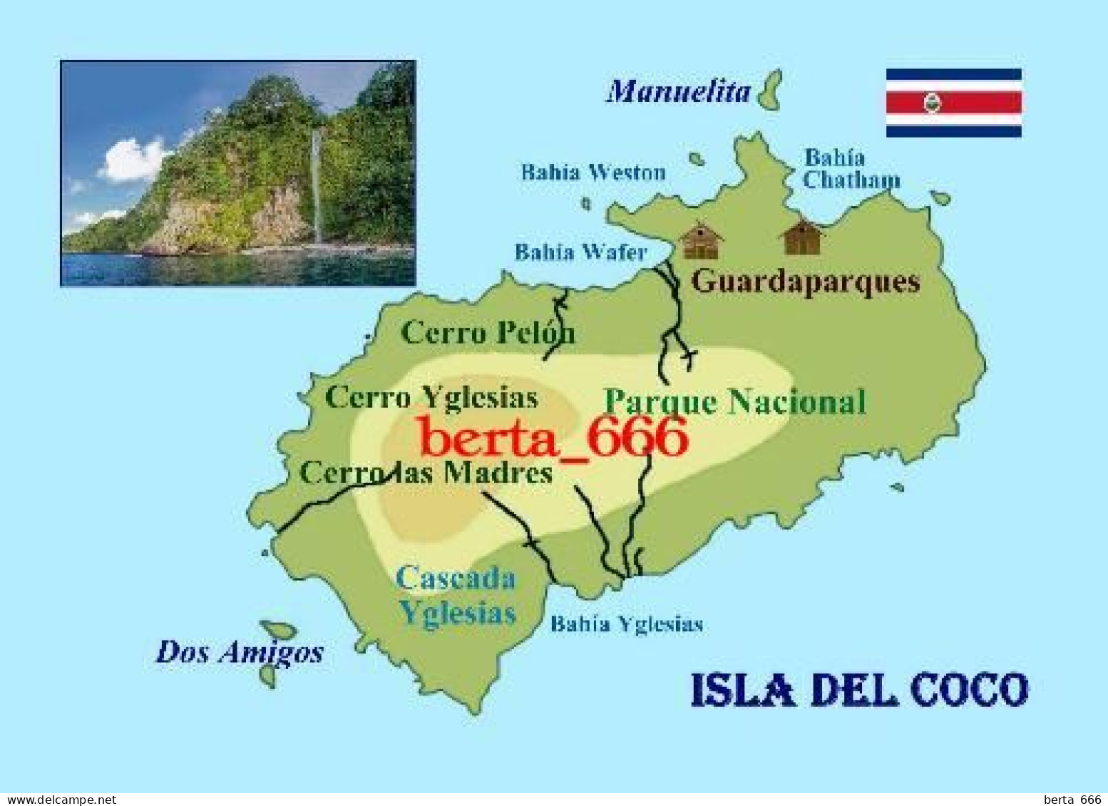 Costa Rica Cocos Island Map UNESCO New Postcard * Carte Geographique * Landkarte - Costa Rica