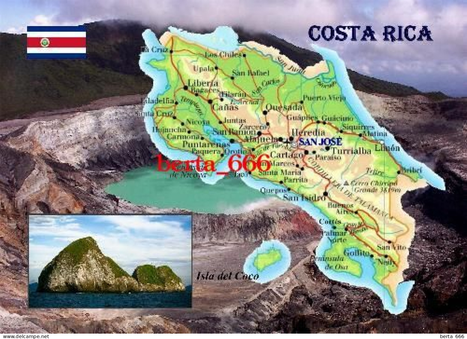 Costa Rica Country Map New Postcard * Carte Geographique * Landkarte - Costa Rica