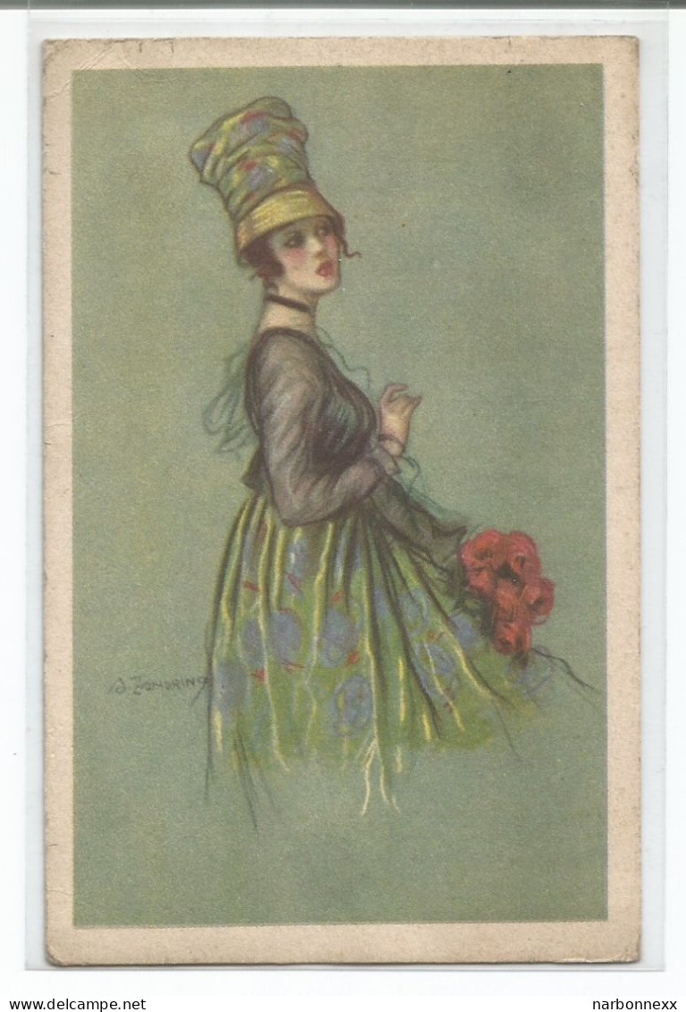 Zandrino 23-6.  Femme Robe Et Chapeau Verts Et Bleus - Zandrino