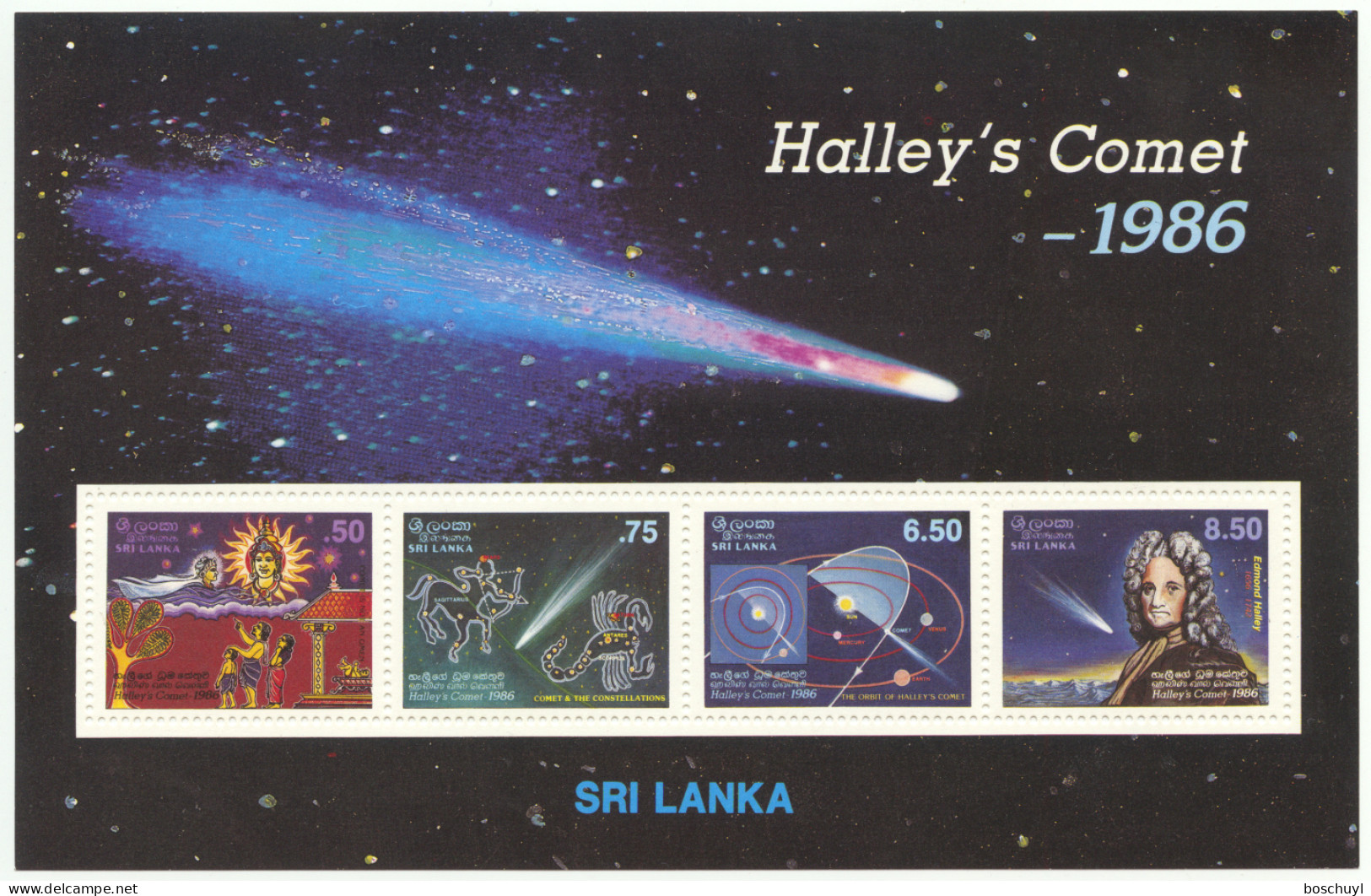 Sri Lanka, 1986, Halley's Comet, Space, Astronomy, MNH, Michel Block 31 - Sri Lanka (Ceylon) (1948-...)