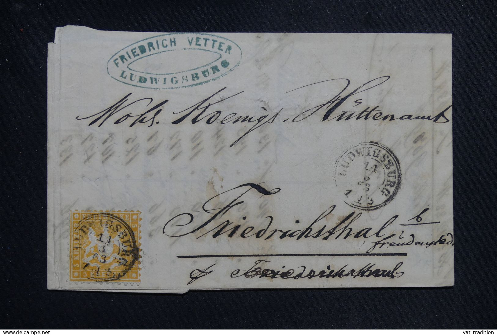 ALLEMAGNE / WURTEMBERG - Lettre De Ludwigsburg Pour Friedrichsthal En 1863 - L 151201 - Briefe U. Dokumente