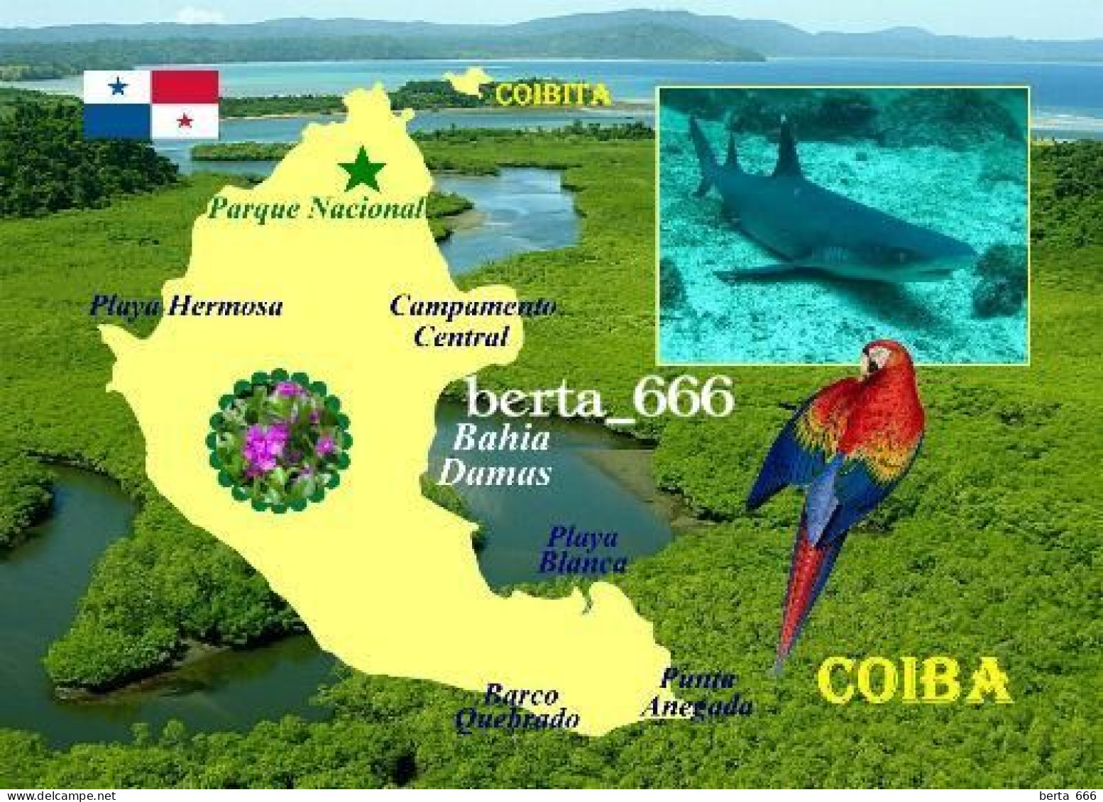 Coiba Island Map UNESCO Panama New Postcard * Carte Geographique * Landkarte - Panamá