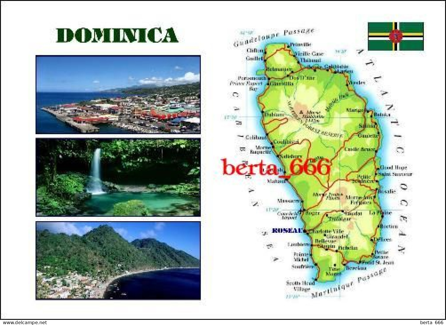 Dominica Country Map New Postcard * Carte Geographique * Landkarte - Dominica