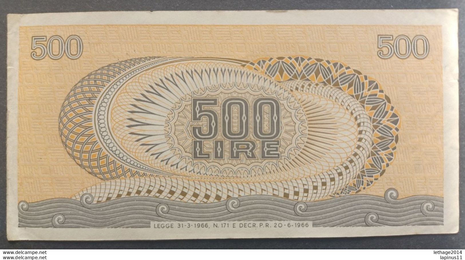 BANKNOTE ITALY 500 LIRE 1966 PRINTED GUBBELS SIGNORETTI UNCIRCULATED - 500 Liras