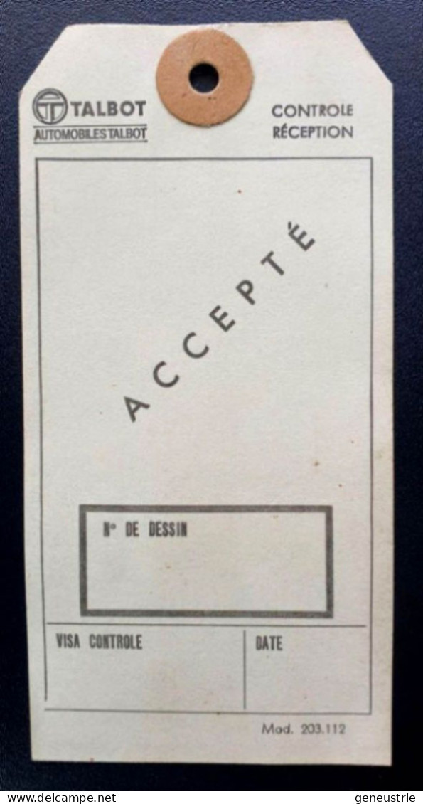 Etiquette Américaine Neuve De Contrôle De Pièce Automobile "Usines Simca - Talbot De Poissy - Groupe Peugeot PSA" - Cars