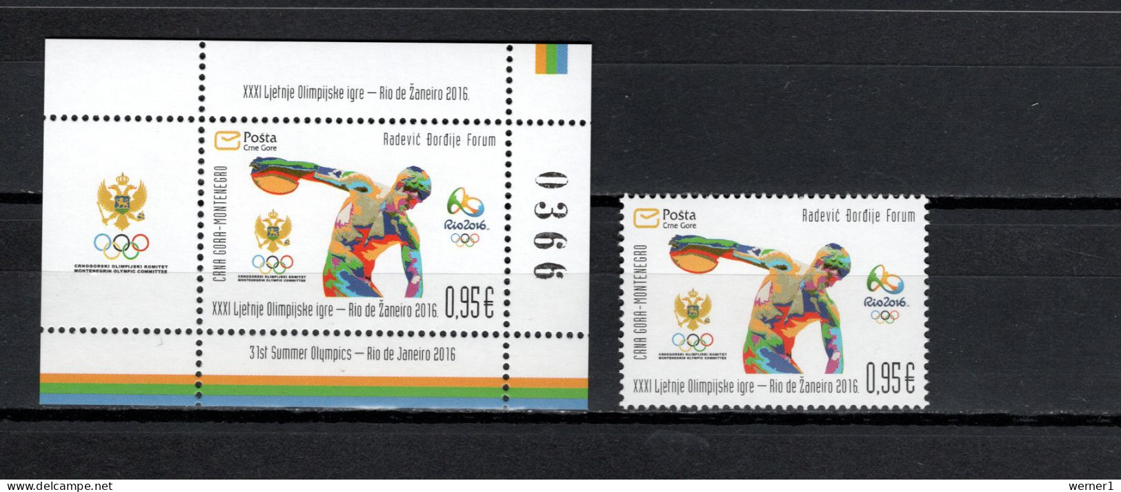 Montenegro 2016 Olympic Games Rio De Janeiro Stamp + S/s MNH - Eté 2016: Rio De Janeiro