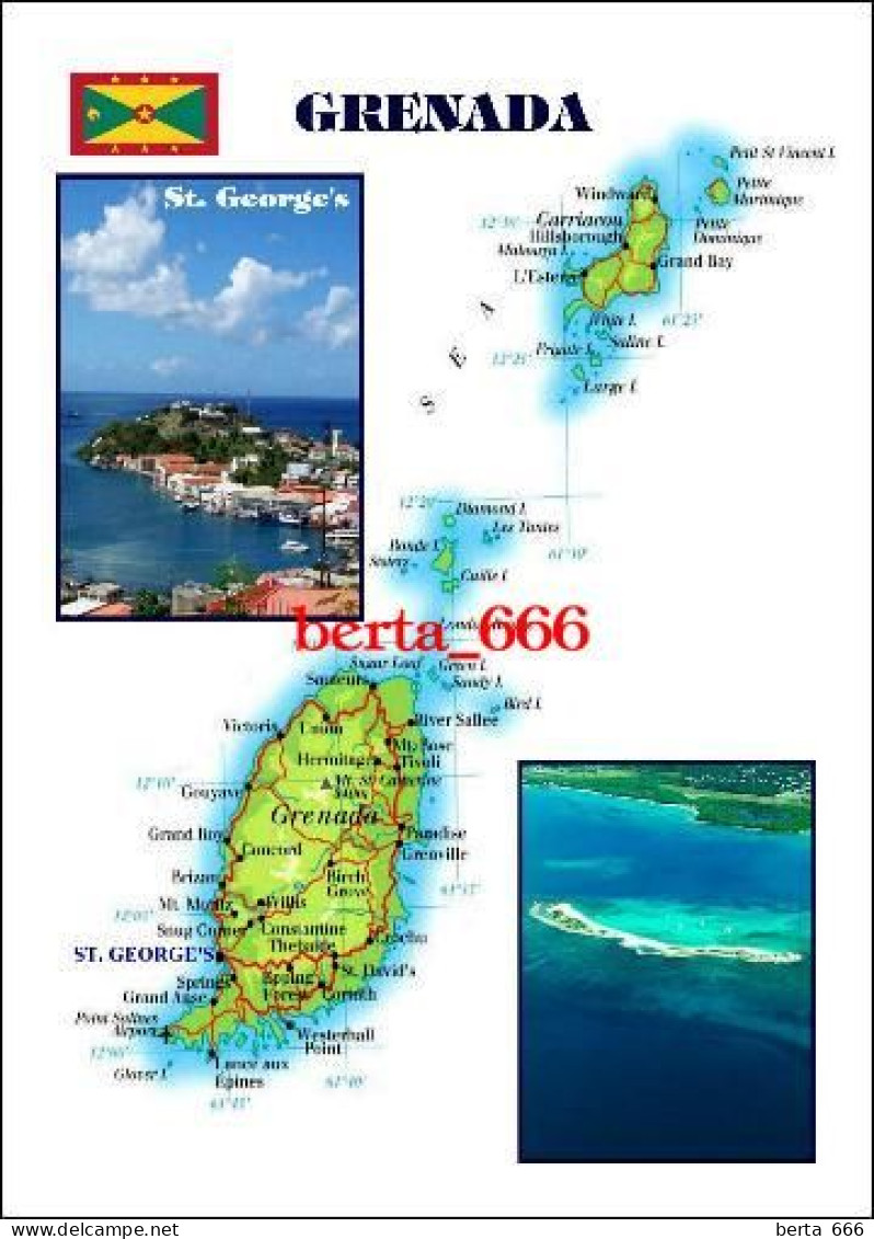 Grenada Country Map New Postcard * Carte Geographique * Landkarte - Grenada