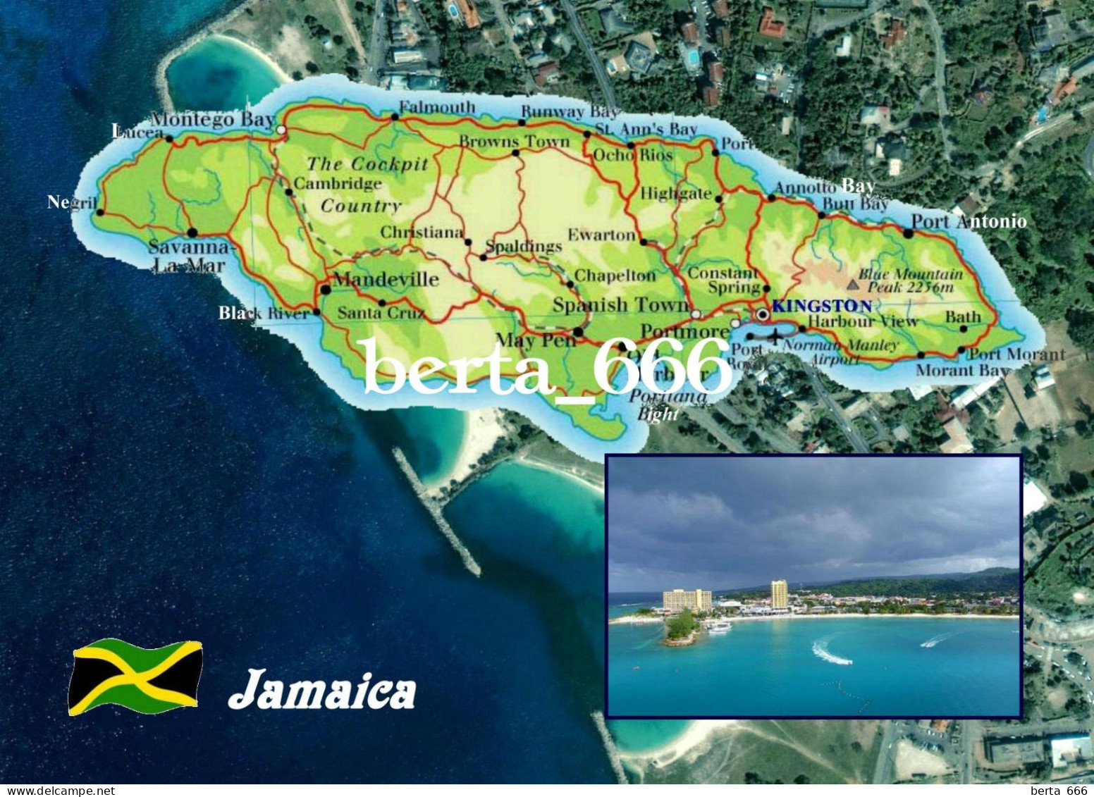 Jamaica Country Map New Postcard * Carte Geographique * Landkarte - Jamaica