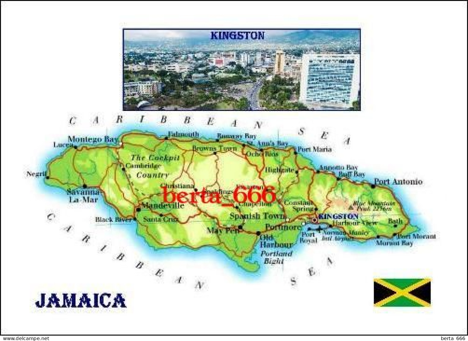 Jamaica Country Map New Postcard * Carte Geographique * Landkarte - Jamaïque