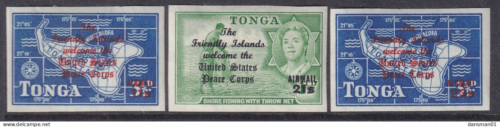 Tonga 1967 Peace Corps Ovpt Airmail Sc C34-36 Mint Hinged - Tonga (...-1970)