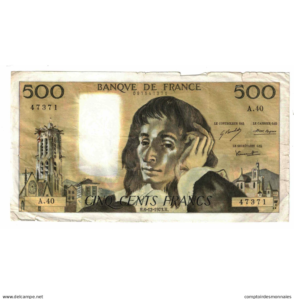 France, 500 Francs, Pascal, 1973, A.40, TB, Fayette:71.10, KM:156b - 500 F 1968-1993 ''Pascal''