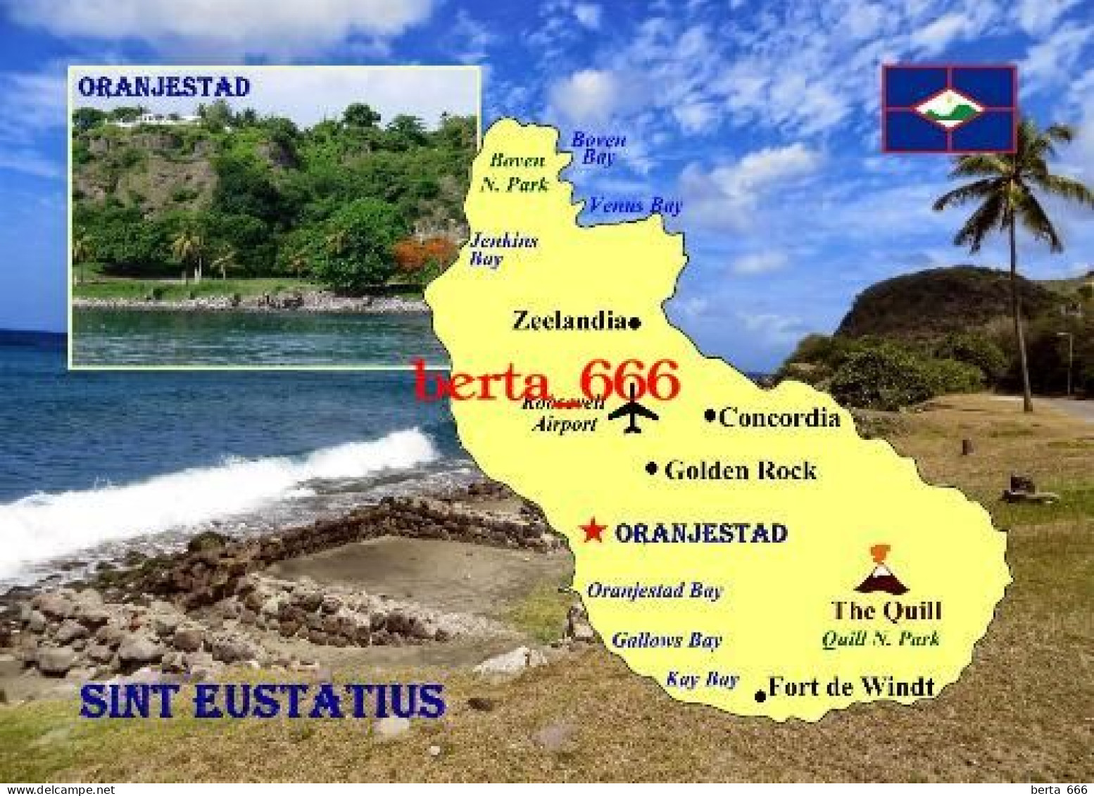 Sint Eustatius Island Map New Postcard * Carte Geographique * Landkarte - Saint-Eustache