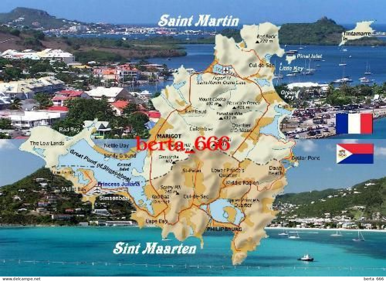 Saint Martin Sint Maarten Map New Postcard * Carte Geographique * Landkarte - Saint-Martin