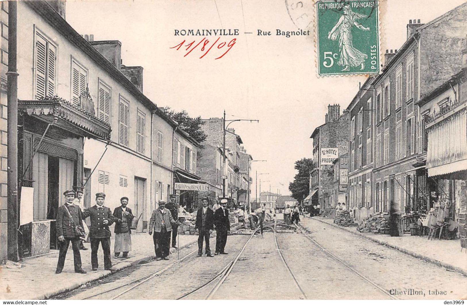 ROMAINVILLE (Seine-Saint-Denis) - Rue Bagnolet - Travaux Sur Voie Ferrée Tramway - Voyagé 1909 (2 Scans) Saâcy-sur-Marne - Romainville