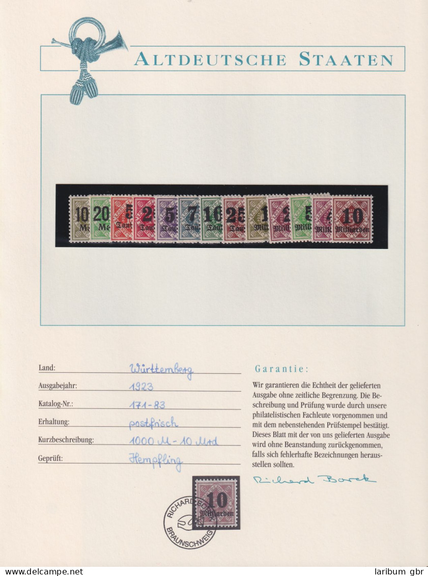 Altdeutschland Württemberg 171-183 Postfrisch Borek Garantie #KZ139 - Mint