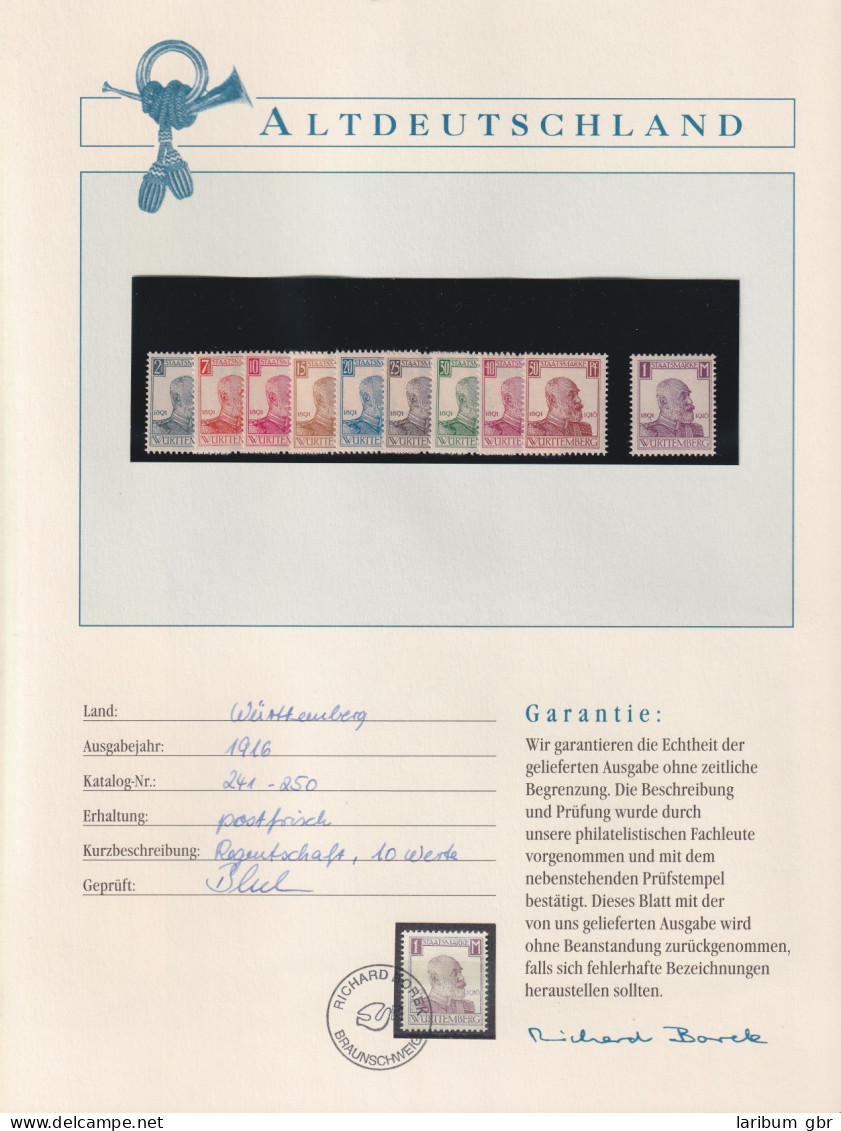 Württemberg 241-250 Postfrisch Borek Garantie #KZ196 - Ungebraucht