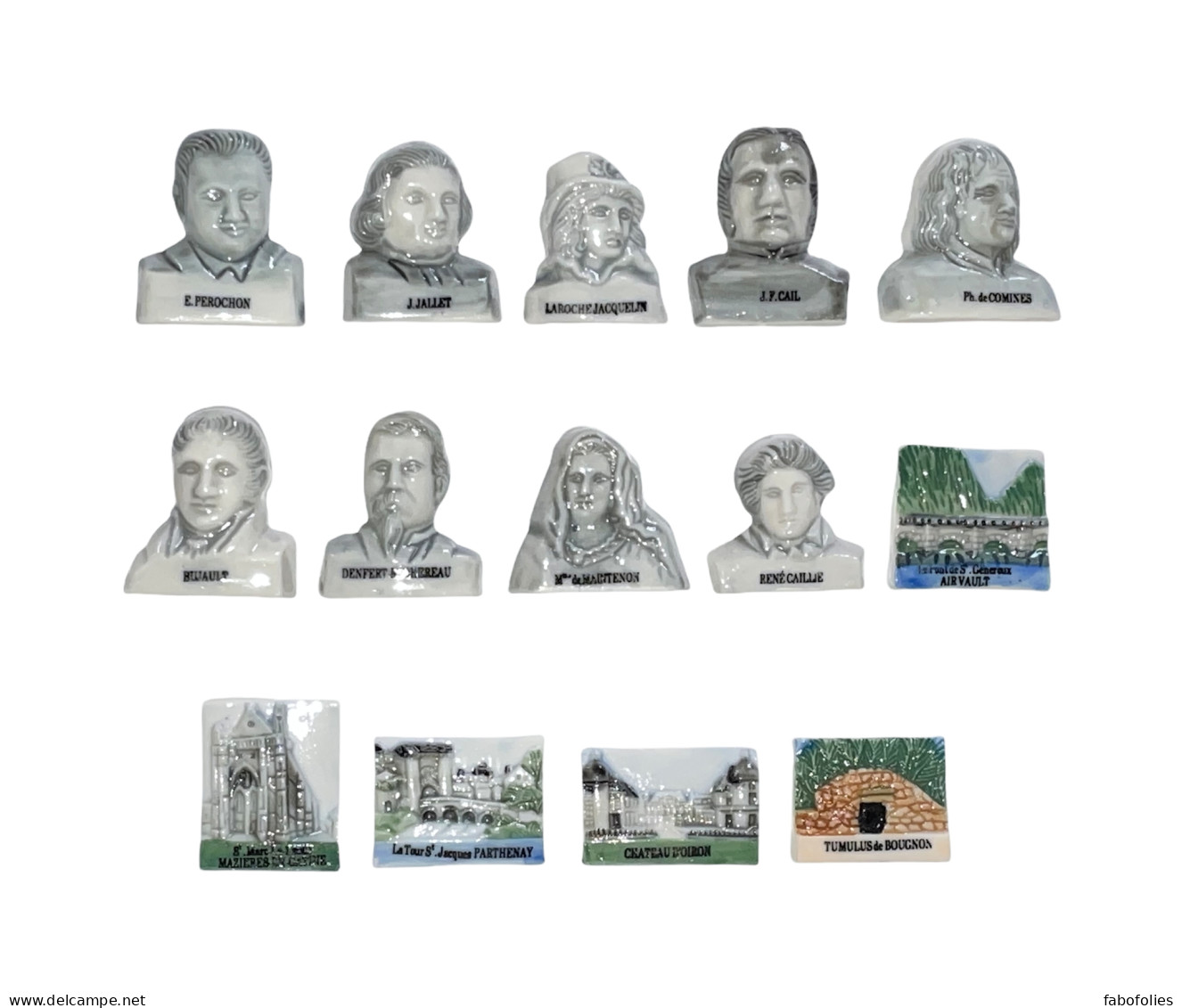 Série Complète De 14 Fèves Célébrités Et Monuments Des Deux-Sèvres Gris - Regiones