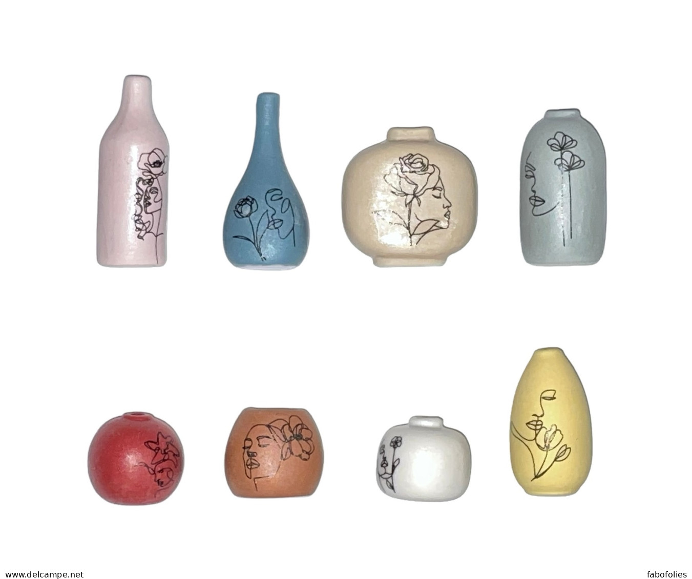 Série Complète De 8 Fèves Vases Visages 2024 - Andere & Zonder Classificatie