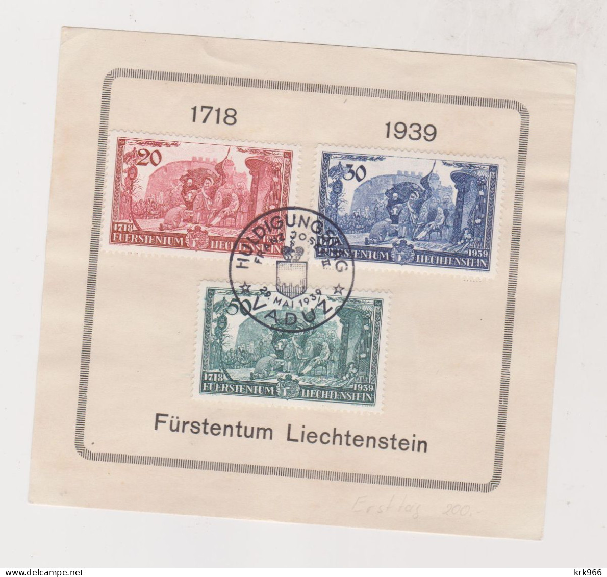 LIECHTENSTEIN, VADUZ 1939 FDC Postcard - Brieven En Documenten