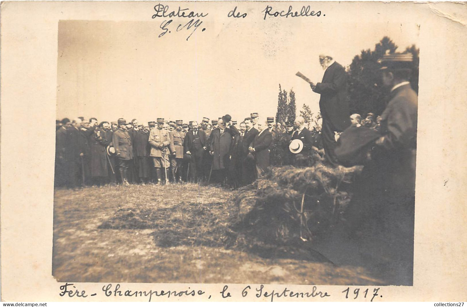 51-FERE-CHAMPENOISE- CARTE-PHOTO- PLATEAU DES ROCHELLES LE 6 SEPTEMBRE 1917 - CEREMONIE MILITAIRE - Fère-Champenoise