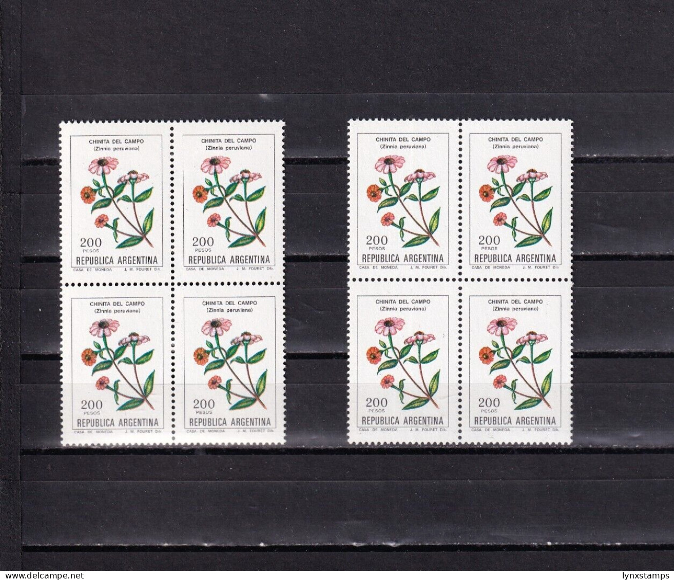 SA04 Argentina 1982 Flowers Mint Blocks Of 4 - Unused Stamps