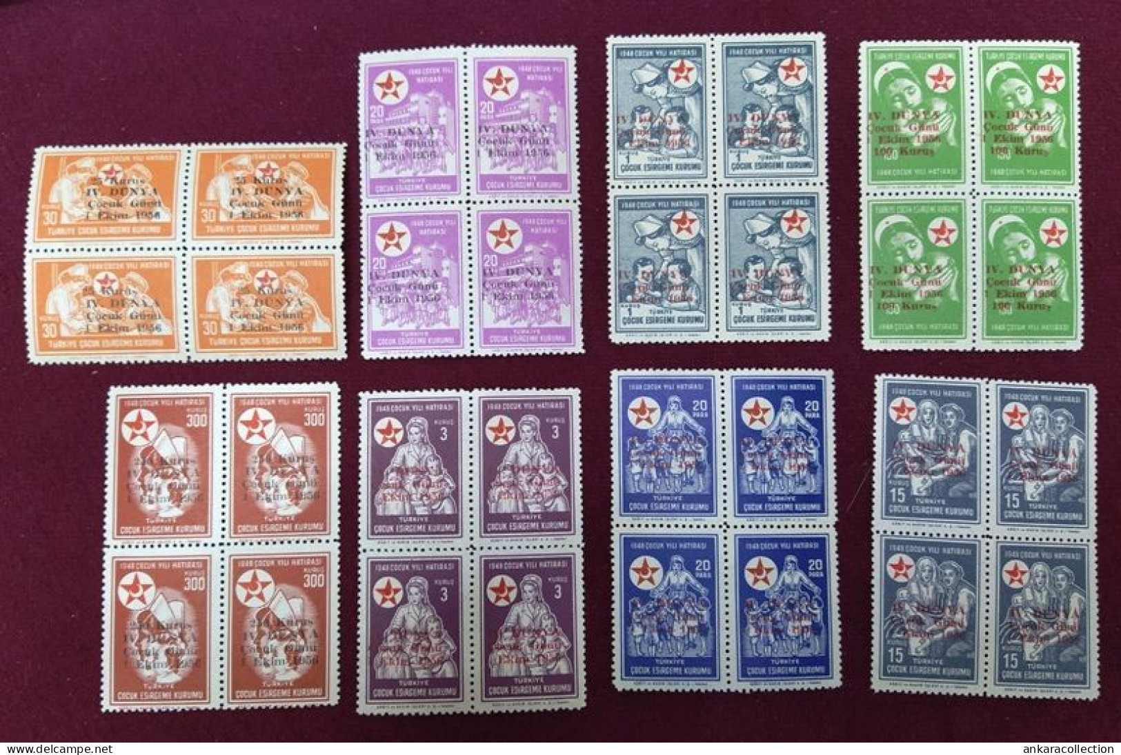 AC- TURKEY STAMP SURCHARGED TURKISH SOCIETY FOR THE PROTECTION OF CHILDREN 4th WORLD CHILDREN DAY MNH BLOCK OF FOUR 1956 - Unused Stamps