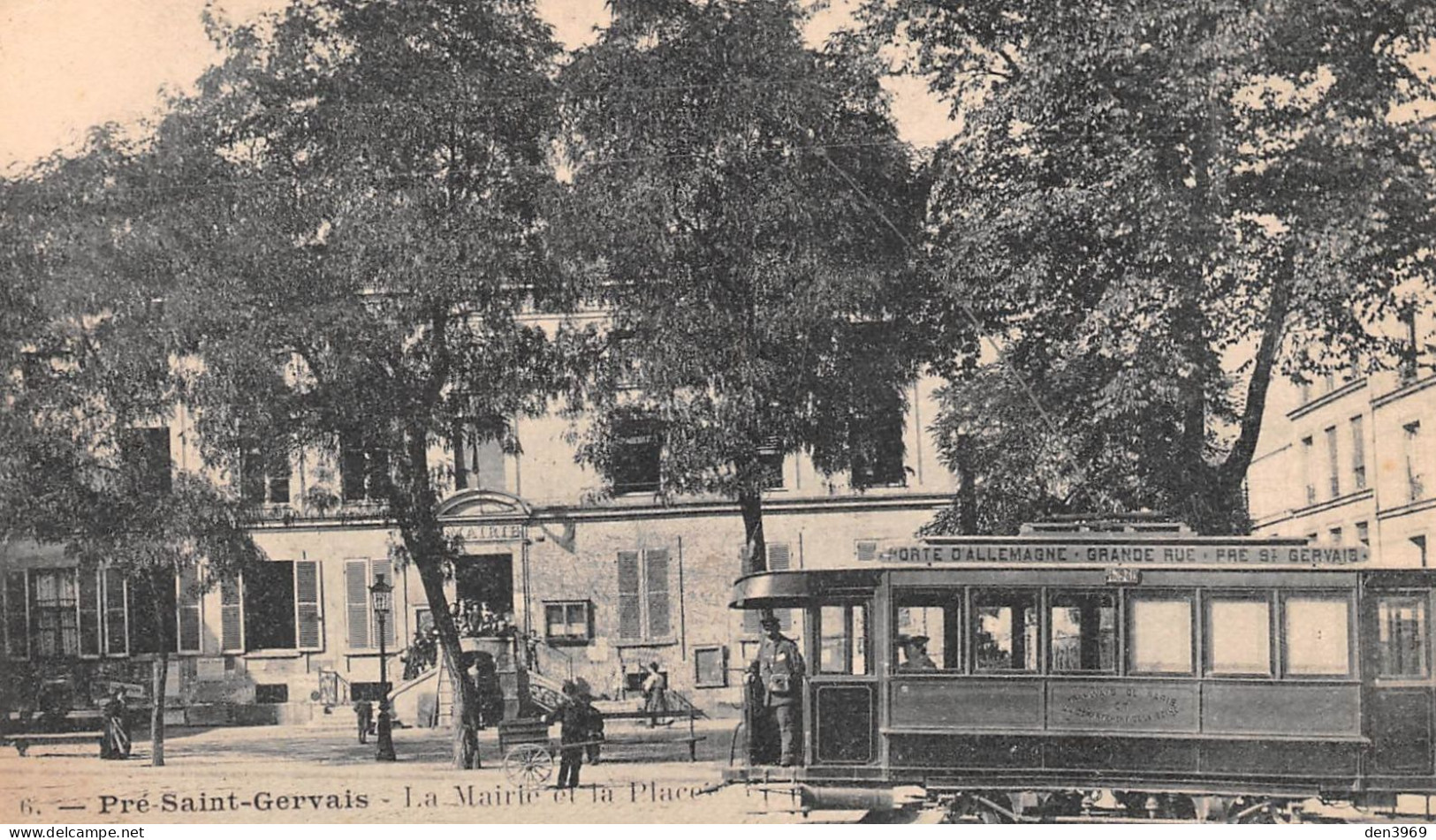 PRE-SAINT-GERVAIS (Seine-Saint-Denis) - La Mairie Et La Place - Tramway Porte D'Allemagne - Voyagé 190? (2 Scans) - Le Pre Saint Gervais