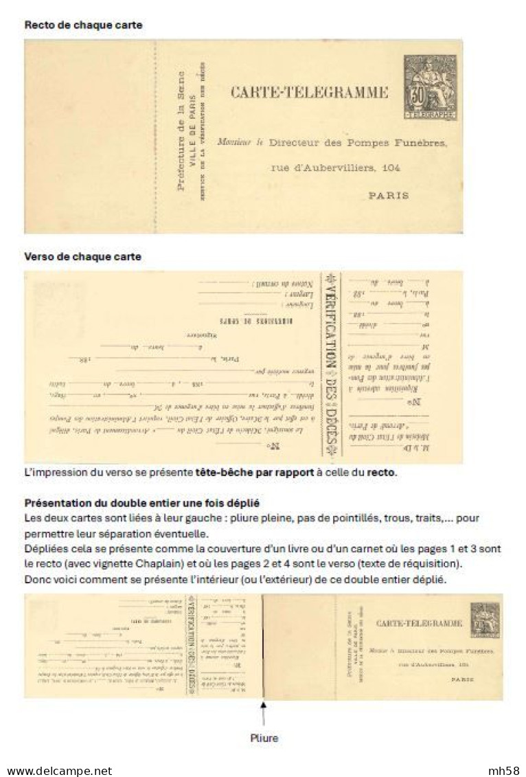Entier FRANCE - Carte Télégramme Pneumatique Neuf - Pompes Funèbres - 2 Cartes Avec Talon Se Tenant - 30c Chaplain Noir - Pneumatiques