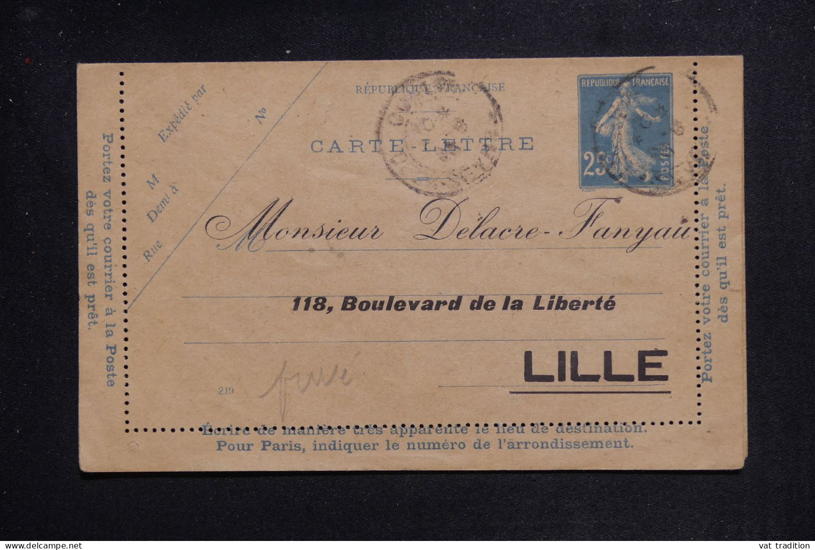 FRANCE - Entier Postal ( Caret Lettre ) Avec Repiquage De Lille, Voyagé - L 151209 - Kartenbriefe