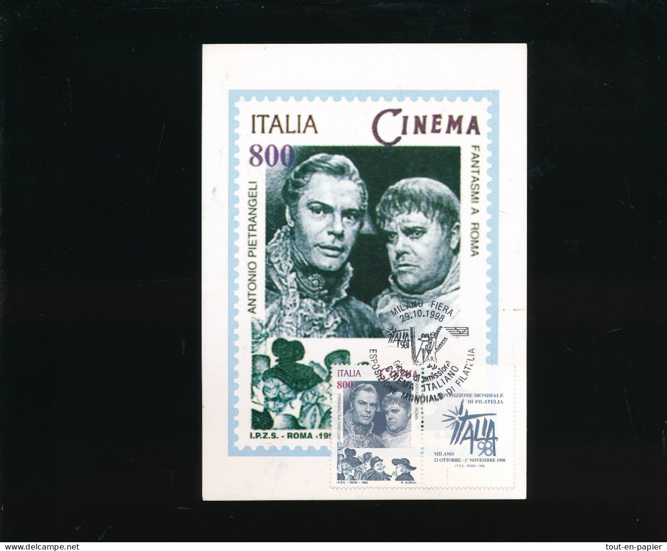 FDC First Day Cover  - ITALIA  1998 ESPOSIZIONE DI FILATELIA98 CINEMA ITALIANO ANTONIO PIETRANGELI Giornata Del Cinema - Maximum Cards