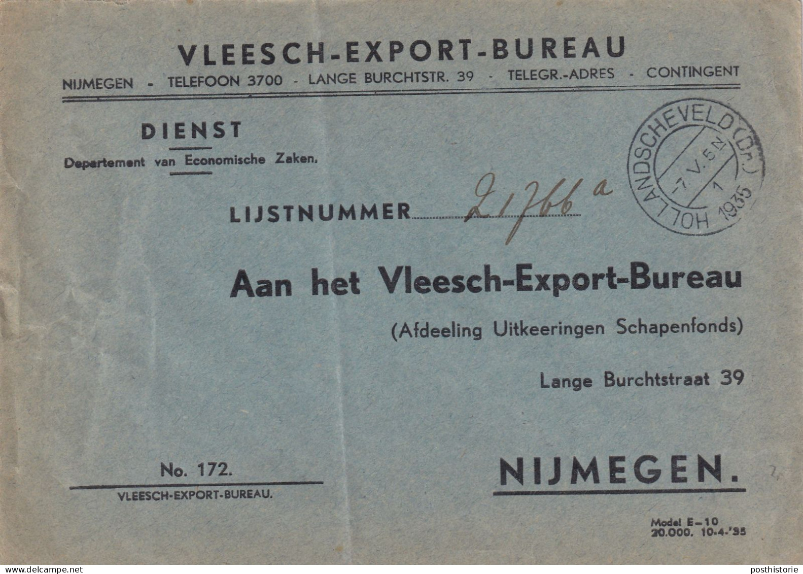 Envelop 7 Mei 1935 Hollandscheveld (Dr.)  (kortebalk) - Poststempel