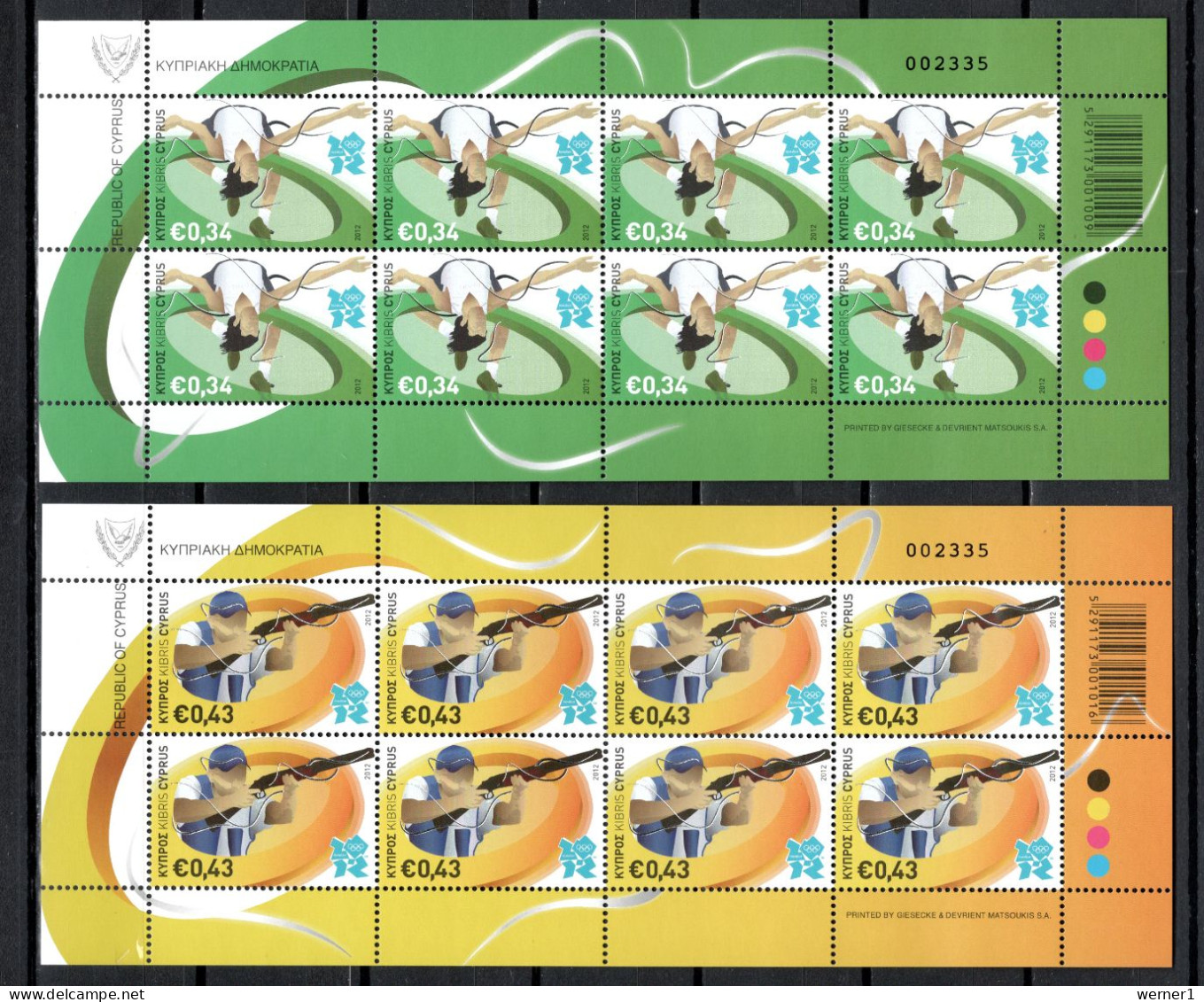 Cyprus 2012 Olympic Games London, Tennis, Shooting Etc. Set Of 4 Sheetlets MNH - Zomer 2012: Londen