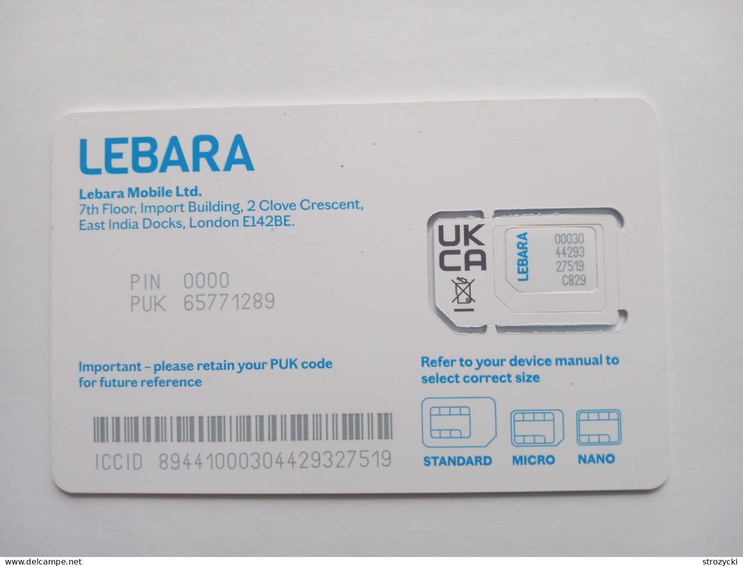 United Kingdom - Lebara (standard, Micro, Nano SIM) - GSM SIM - Used, Complete - Altri & Non Classificati