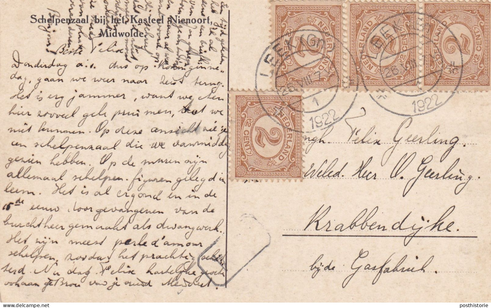 Ansicht 26 Aug 1922 Leek (Gn.) (openbalk) - Poststempels/ Marcofilie