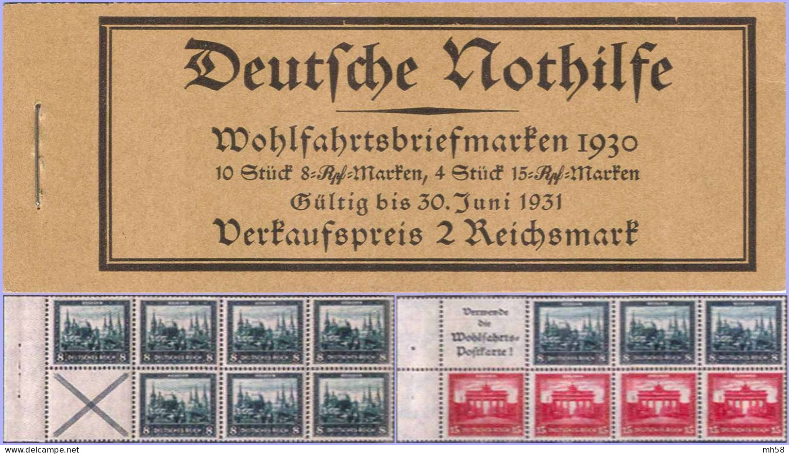 REICH 1930 - MH 29.1 Markenheftchen / Carnet / Booklet ** - Bauwerke Nothilfe - Postzegelboekjes & Se-tenant