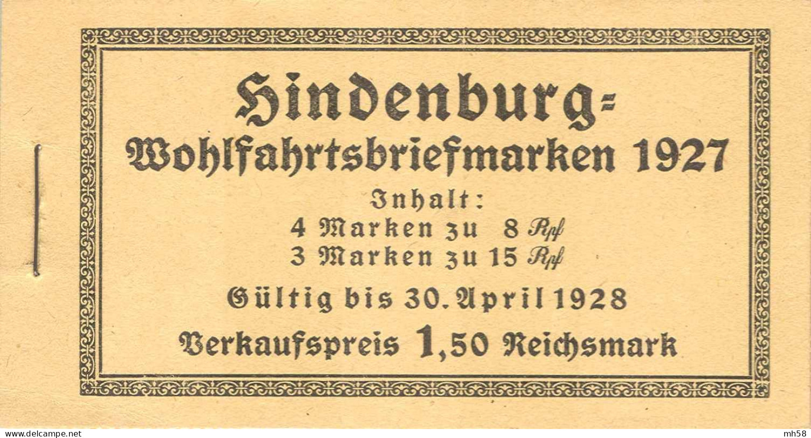 REICH 1927 - MH 24.1A Dünner Deckel / Carton Mince / Thin Cover - Markenheftchen / Carnet / Booklet ** - Hindenburg - Libretti & Se-tenant