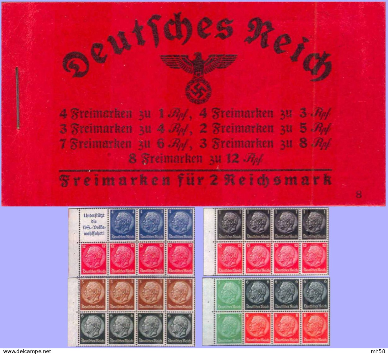 REICH 1937 - MH 37.4 ONr. 8 Markenheftchen / Carnet / Booklet ** - Hindenburg - Postzegelboekjes