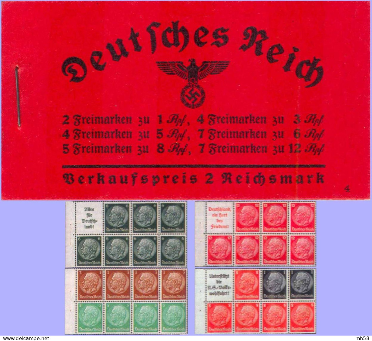 REICH 1936 - MH 36.3 ONr. 4 Markenheftchen / Carnet / Booklet ** - Hindenburg - Markenheftchen