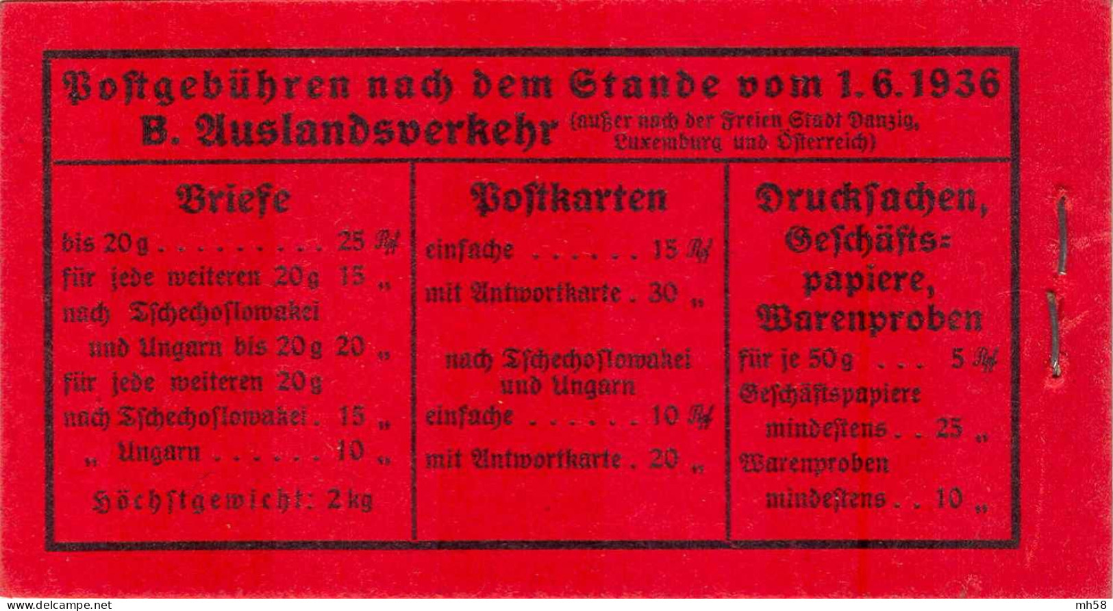 REICH 1936 - MH 36.3 ONr. 4 Markenheftchen / Carnet / Booklet ** - Hindenburg - Libretti