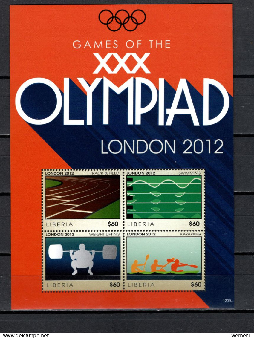 Liberia 2012 Olympic Games London, Weight Lifting, Kayaking, Swimming Etc. Sheetlet MNH - Sommer 2012: London