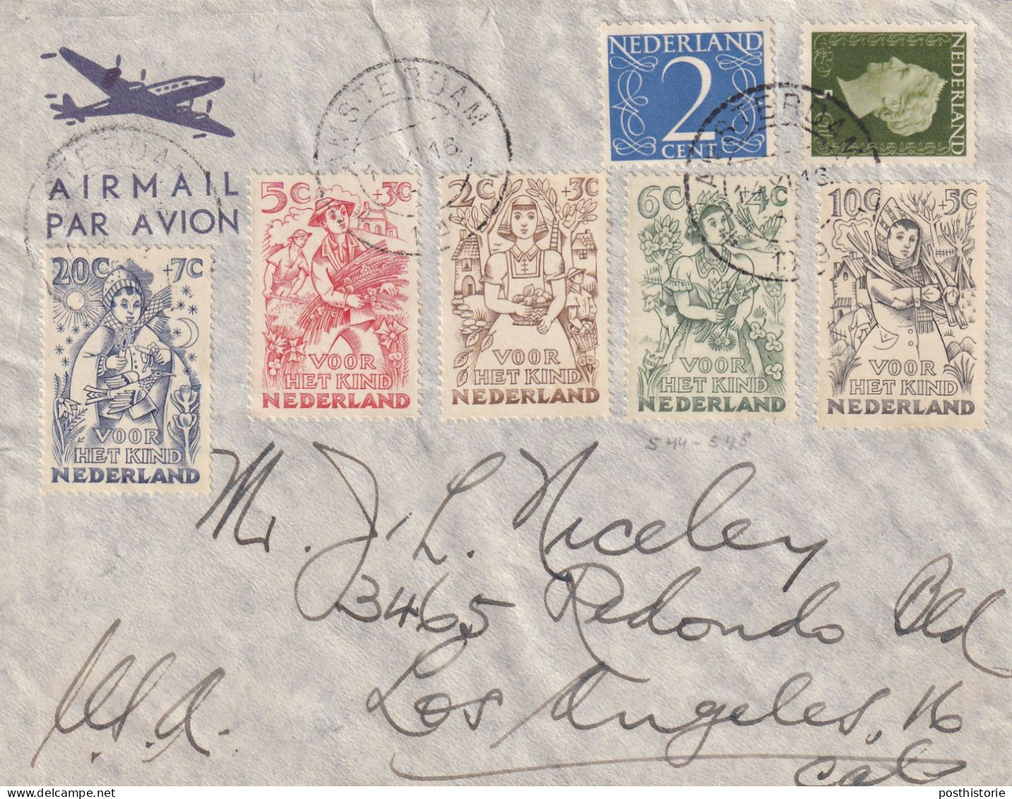 Juist Gefrankeerde EERSTE DAG 14 Nov 1949 Envelop Met Serie Kinderzegels 1949 Amsterdam Nbaar USA - Covers & Documents