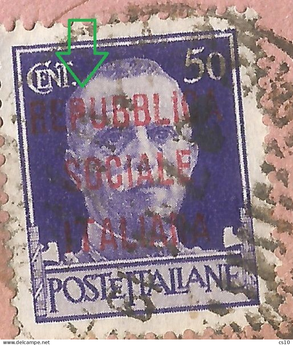 RSI Fascetti C.50 Isolato A.R. Genova / Imperia Marzo/luglio 1944 Lotto #5 Pezzi Con Varietà Tipografiche - Marcophilia