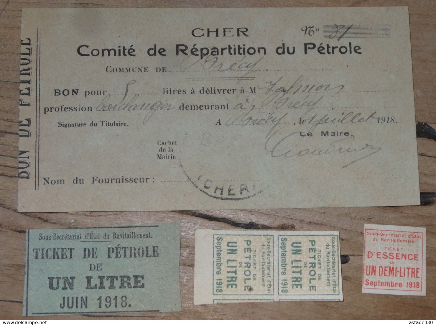 BON Pour 5 Francs, BRECY - 18 : Comité Répartition Du Pétrole En 1918 + Tickets   ............ 15175a - Bonds & Basic Needs