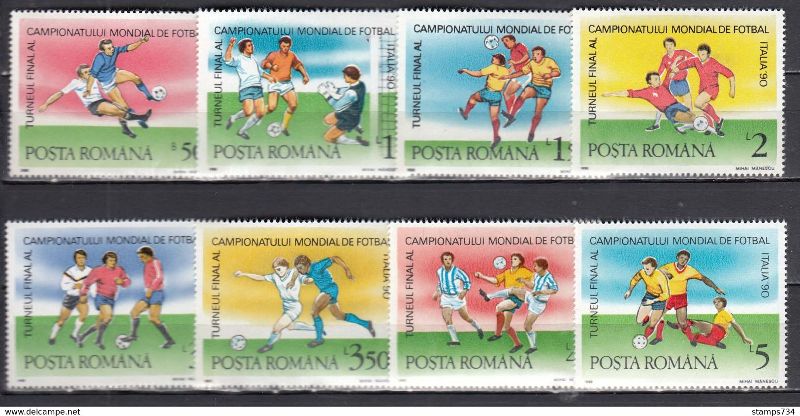 Romania 1990 - Football World Cup, Italy (2), Mi-Nr. 4594/601, MNH** - Unused Stamps