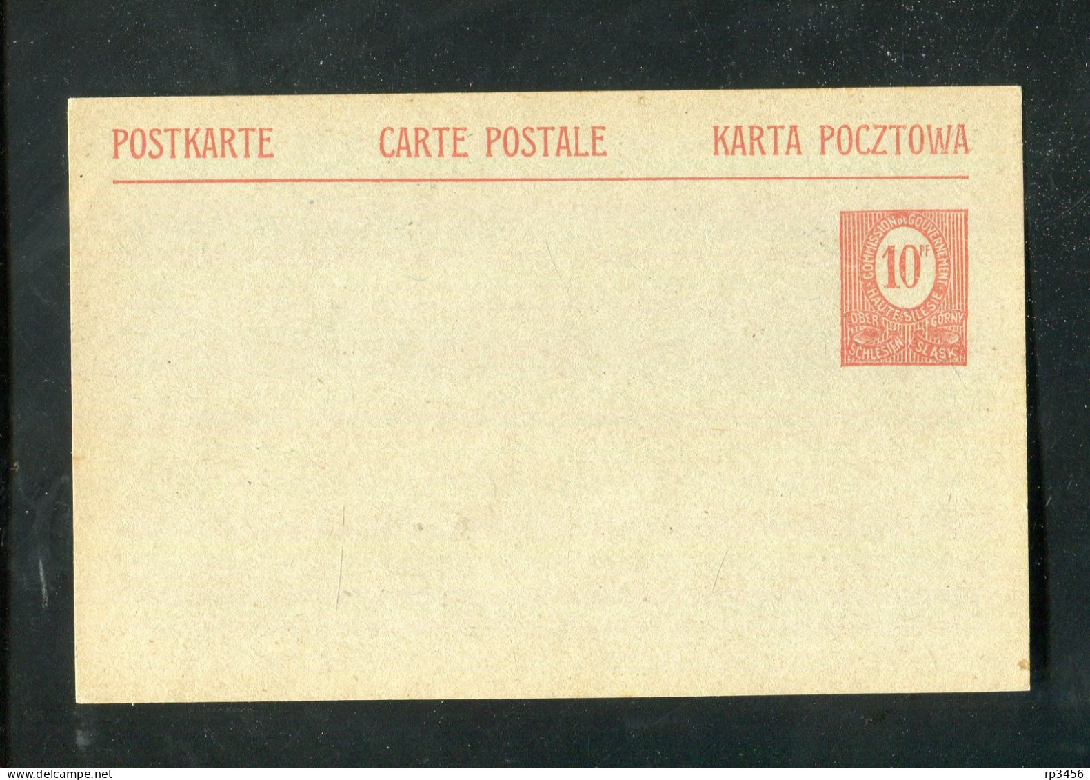 "D.ABST.GEB.-OBERSCHLESIEN" 1920, Postkarte Mi. P 1 ** (R0161) - Slesia